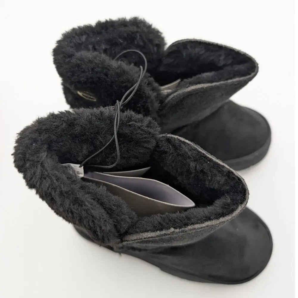 Bebe Bow Shaft Faux Shearling Lined Winter Boots Kids' Black Size US9 EU25